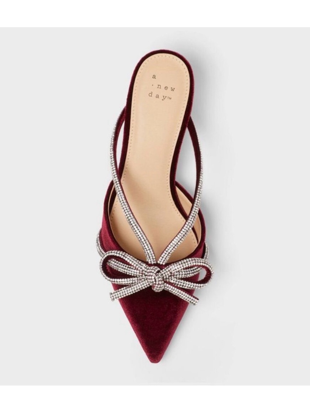 Embellished Bow Velvet Slingback Mules - Burgundy